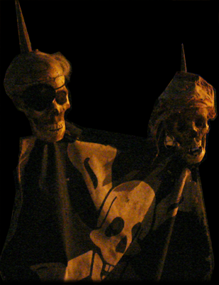 Skully and Bonehead, the talking pirate skulls